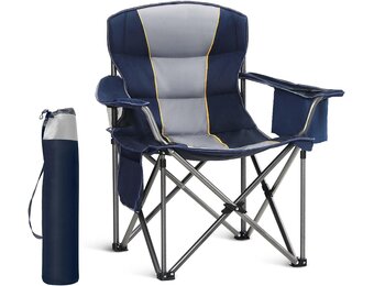 HIGH POINT SPORTS Extra grote draagbare camping vouwstoel ondersteuning 450 lbs | Blauwe, opvouwbare buitenstoel, gazon kampstoel voor volwassenen, met bekerhouder en koeltas