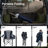 HIGH POINT SPORTS Extra grote draagbare camping vouwstoel ondersteuning 450 lbs | Blauwe, opvouwbare buitenstoel, gazon kampstoel voor volwassenen, met bekerhouder en koeltas