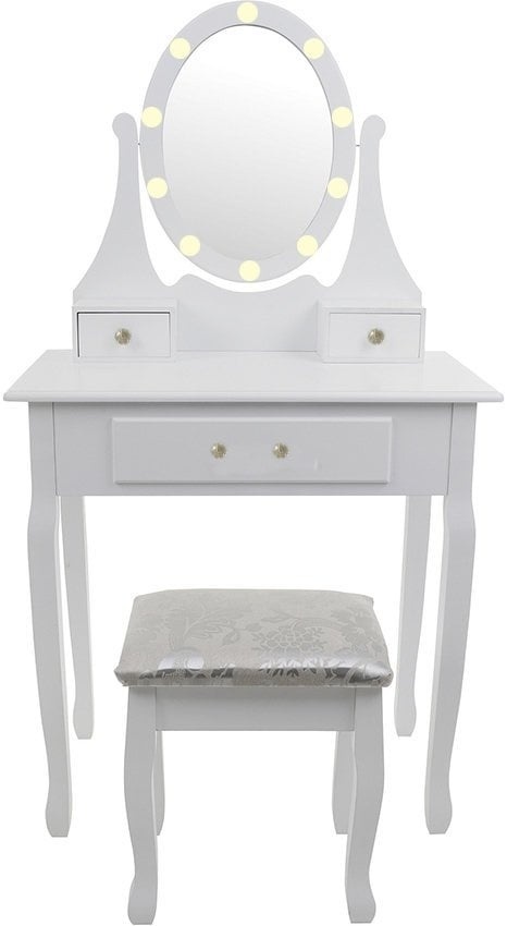 Een cosmetische kaptafel met een LED-spiegel en een krukje