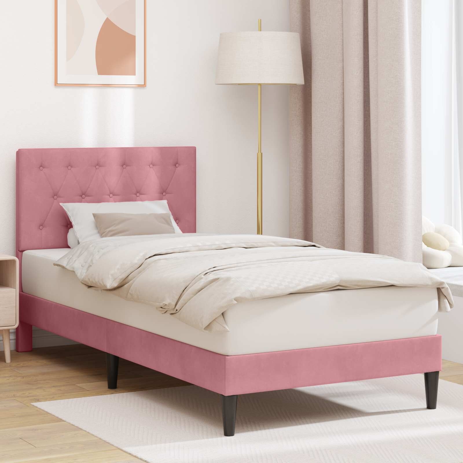 vidaXL Bedframe met hoofdeinde Roze 90 x 200 cm Fluweel