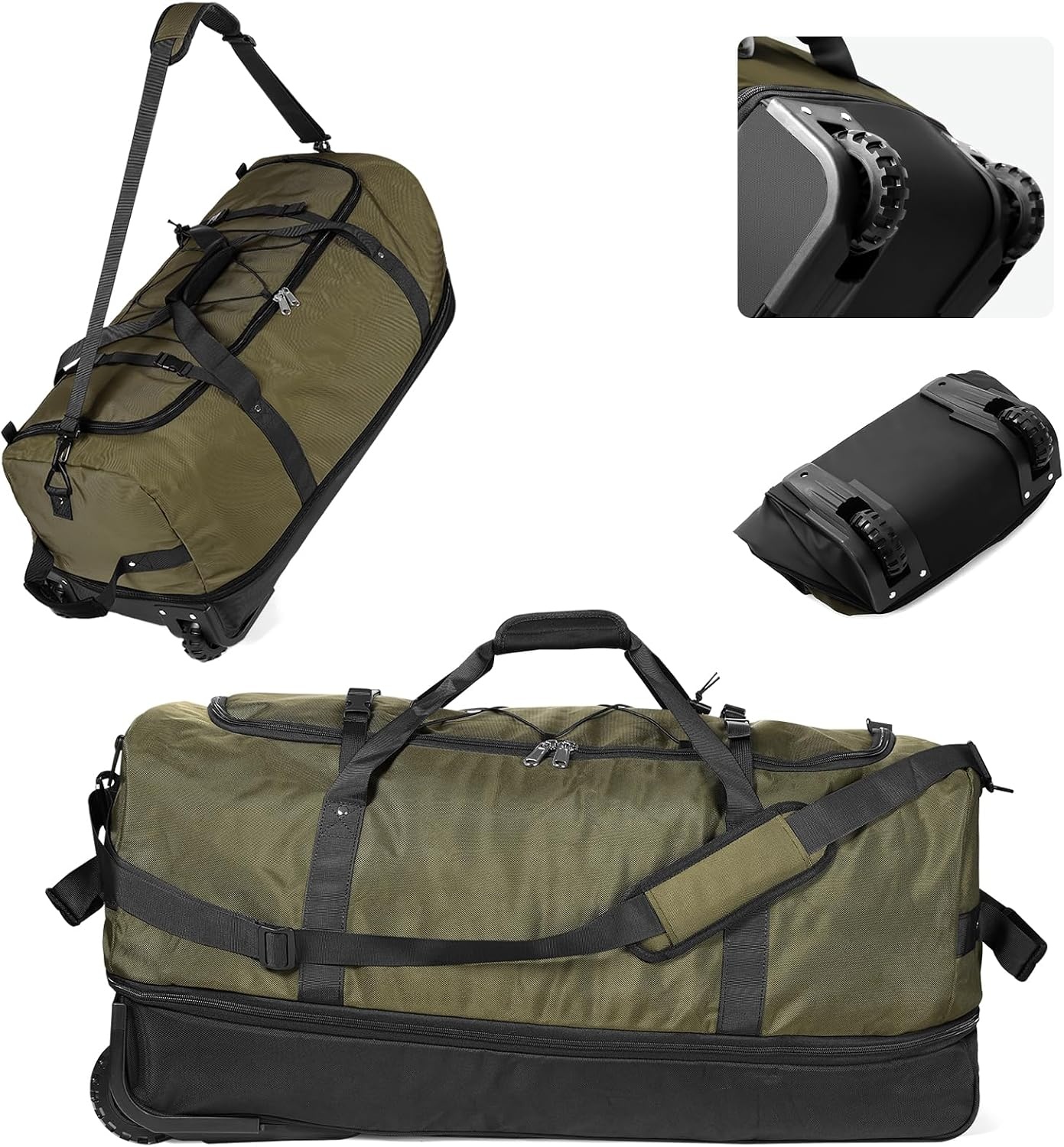Opvouwbare Reistas op Wielen (110-140L) Olijfgroen - Waterdicht & Compact