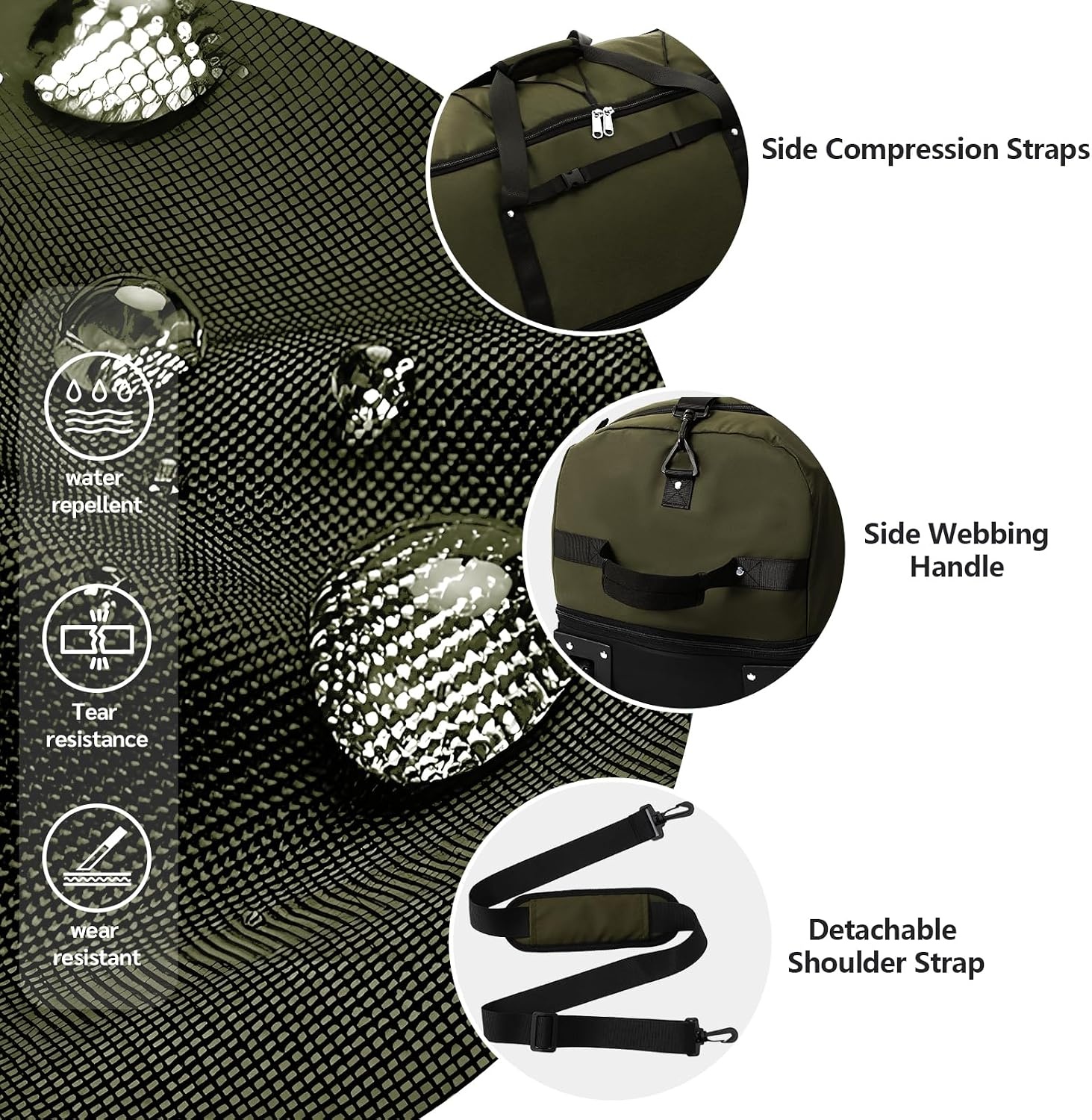 Opvouwbare Reistas op Wielen (110-140L) Olijfgroen - Waterdicht & Compact