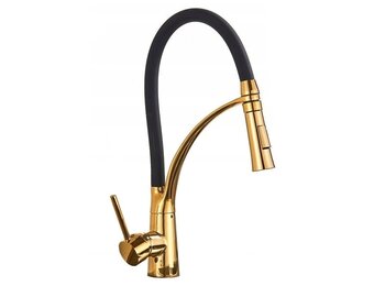 Keukenkraan Flexibel Uittrekbaar - Zwart/Goud - 34% Korting