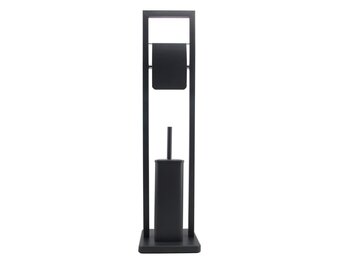 WC Rolhouder met Toiletborstel - Zwart Staal - 20x80cm - 33% Korting
