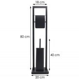 Staande WC Rolhouder met Borstel & Klep | Zwart Staal | 80cm Hoog | 58% Korting