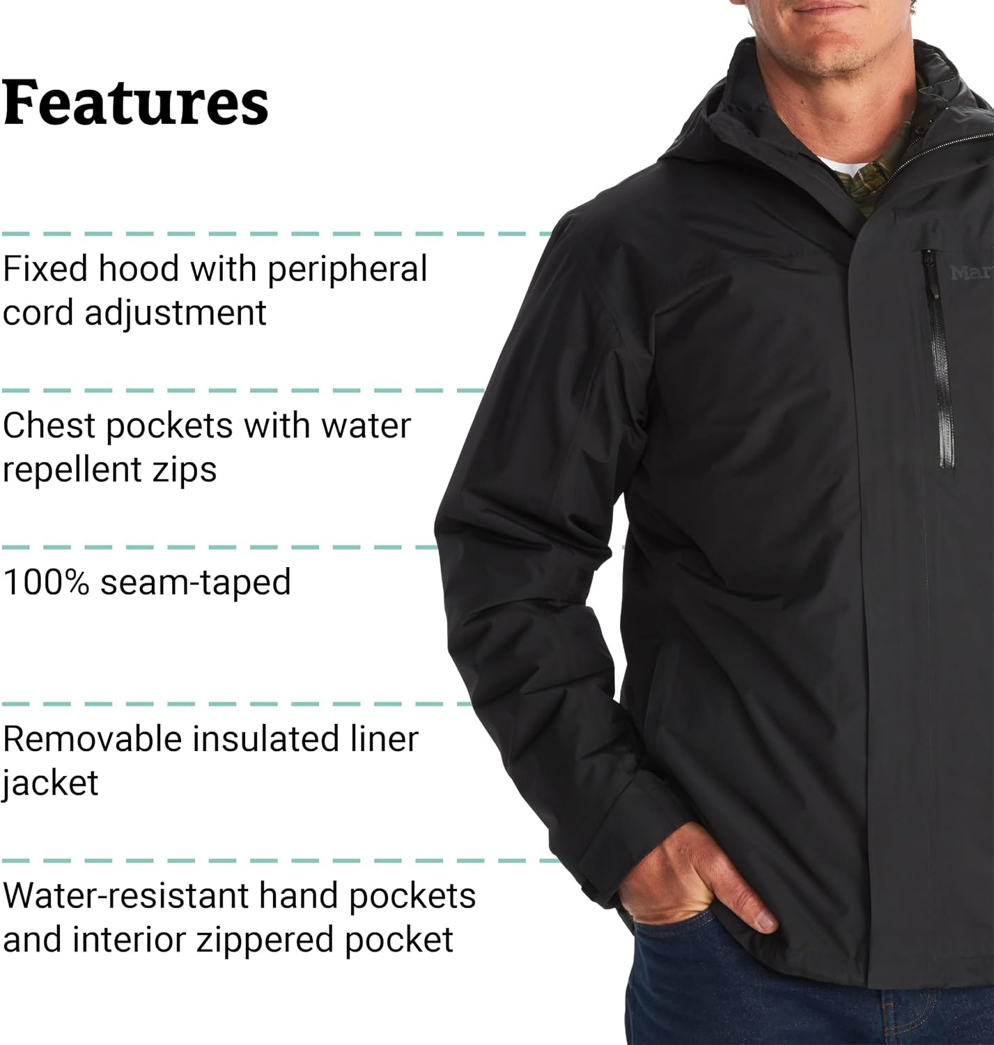 3-in-1 Waterdichte Jas met Polartec Fleece Zwart (L) - 35% Korting