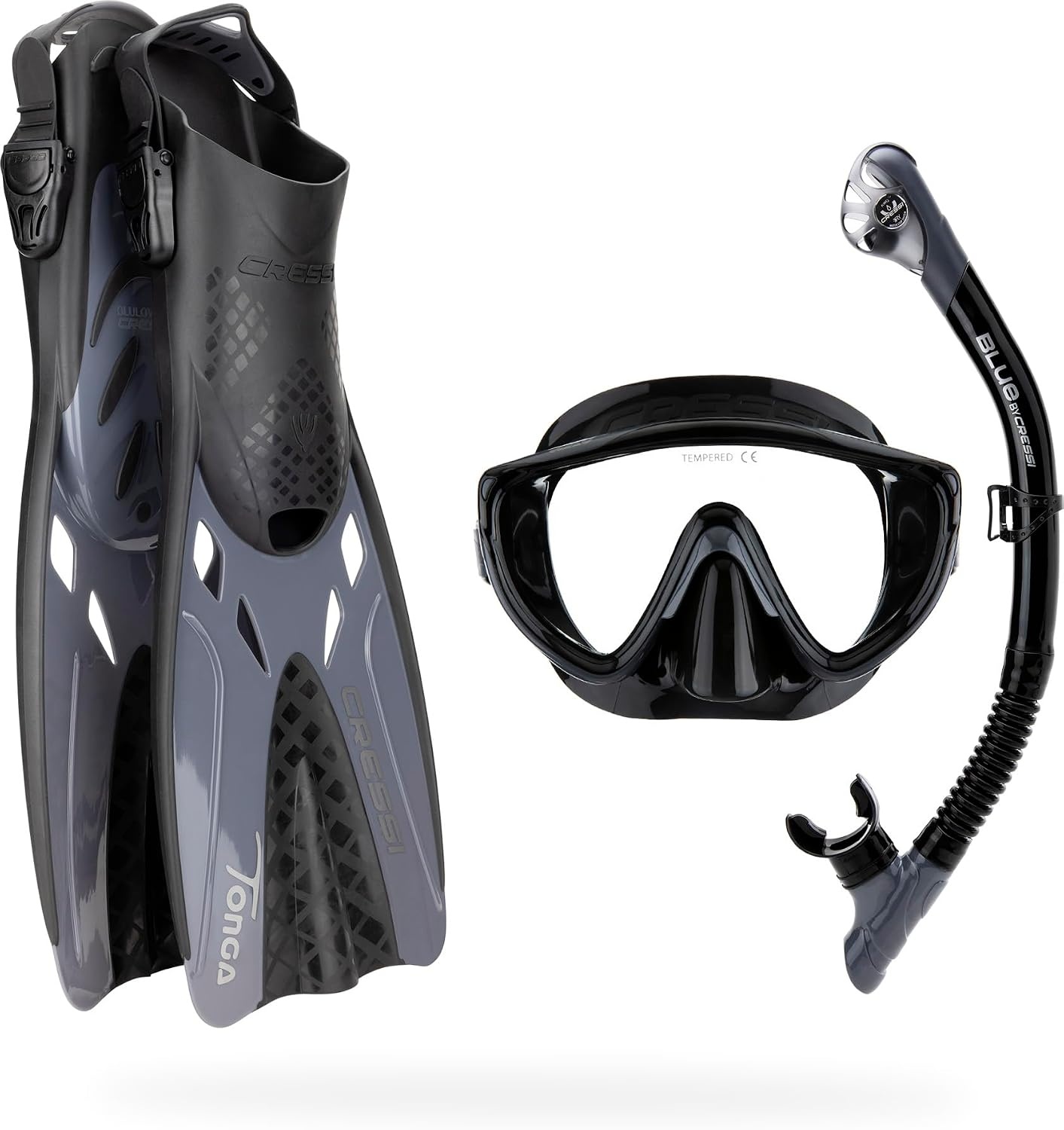 Snorkelset Cressi Tonga/Tino/Scilla - Volwassenen Zwart/Grafiet - 34% Korting