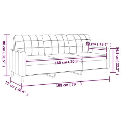 Driezitsbank 180 cm Stof Zwart - 35% Korting