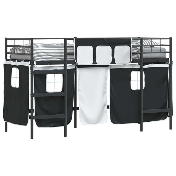 Kinder Loftbed Zwart 90x190 cm met Gordijnen - 35% Korting!