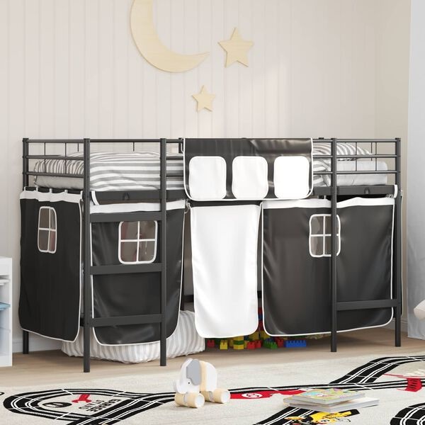 Kinder Loftbed Zwart 90x190 cm met Gordijnen - 35% Korting!