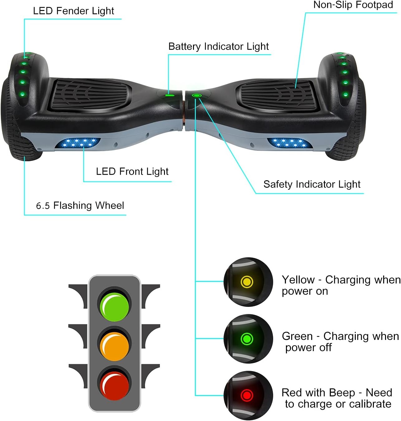 SISIGAD Hoverboard 16,5 cm Grijs/Zwart - Nu met 35% Korting!