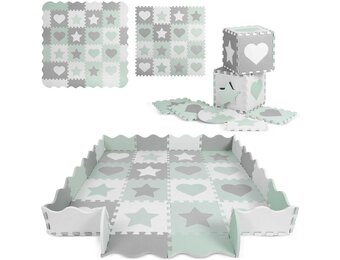 Baby Speelmat Puzzel Grijs-Mint 150x150cm - 33% Korting!