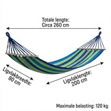 Groen blauw gestreepte hangmat (200x80cm) met dwarsstang - 33% Korting