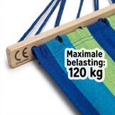 Groen blauw gestreepte hangmat (200x80cm) met dwarsstang - 33% Korting