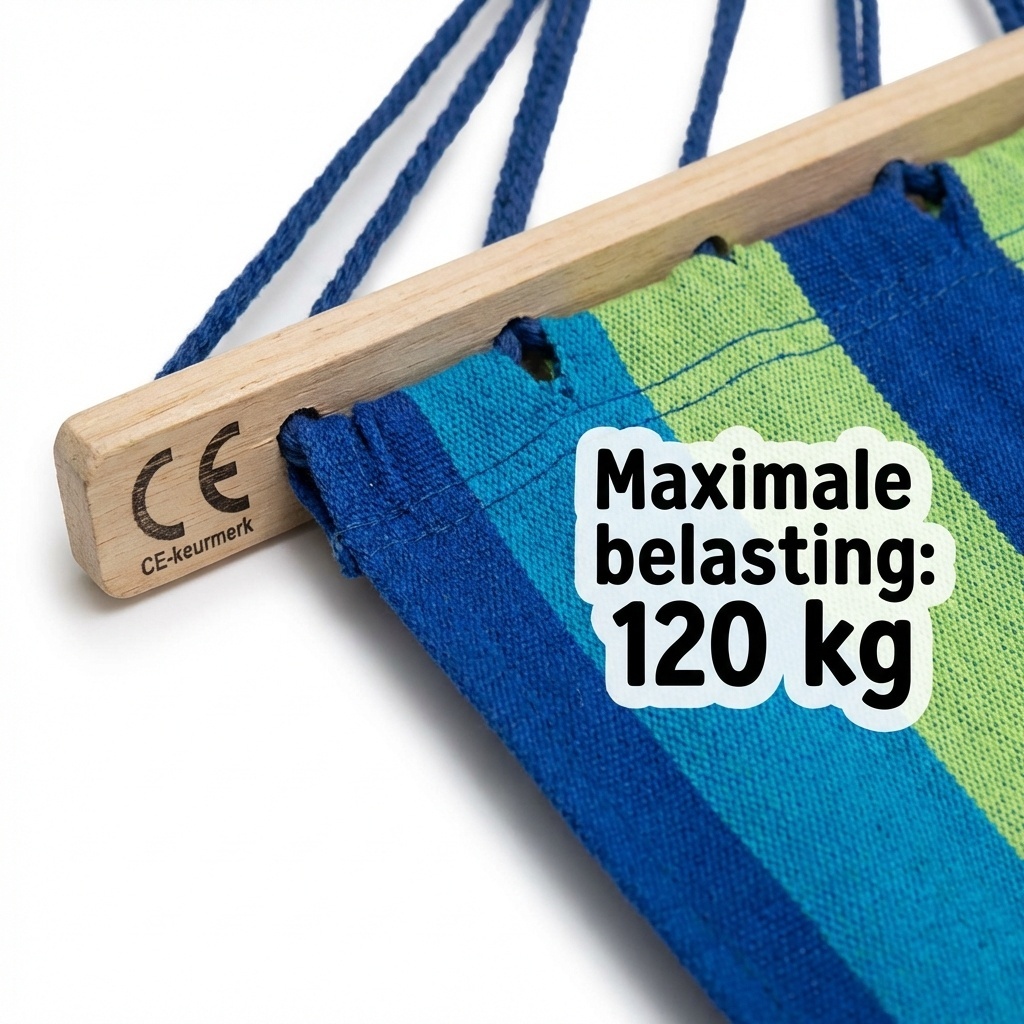 Groen blauw gestreepte hangmat (200x80cm) met dwarsstang - 33% Korting