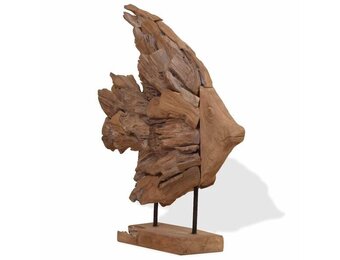 Teakhouten Vissenbeeld 40x12x57 cm - Uniek Decoratiestuk