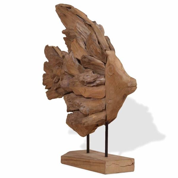 Teakhouten Vissenbeeld 40x12x57 cm - Uniek Decoratiestuk