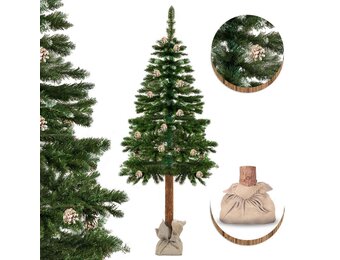 Kunstkerstboom 180cm met houten stam & dennenappels - 34% korting!