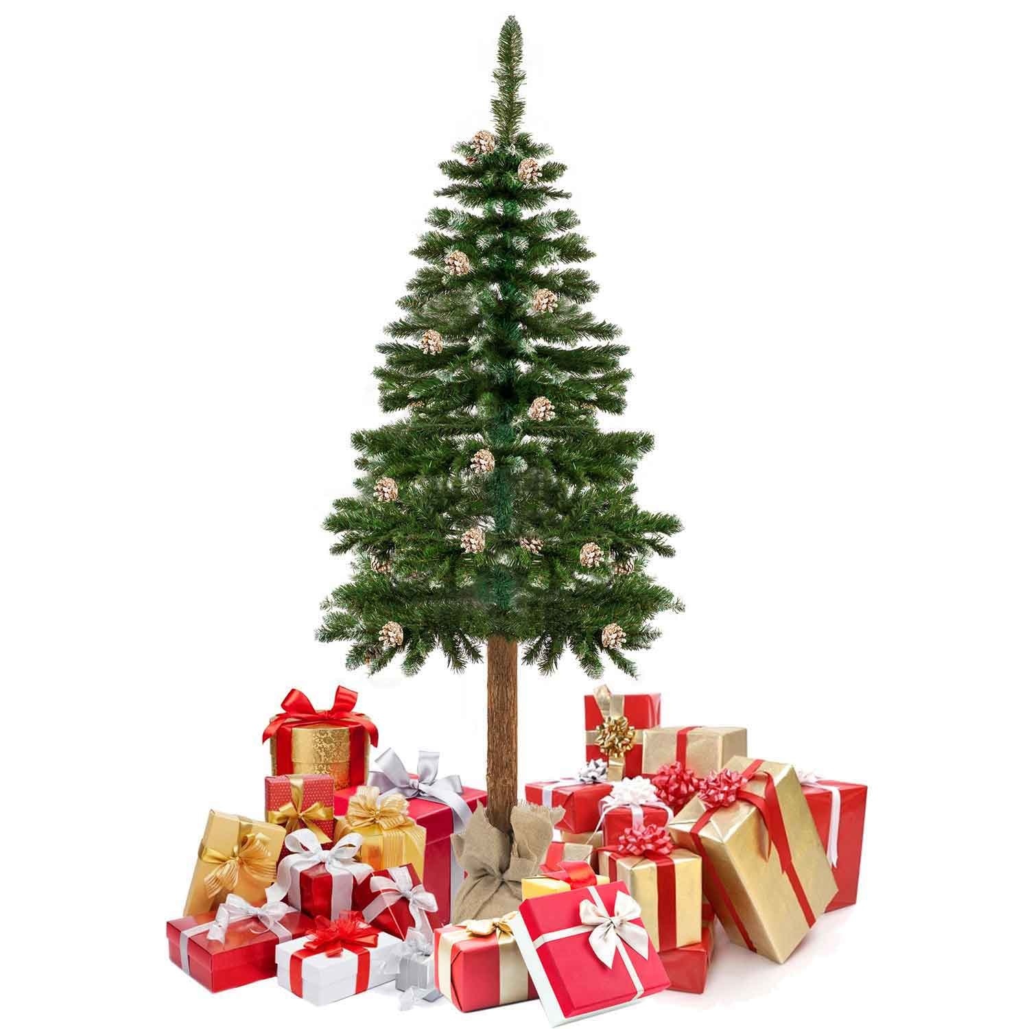 Kunstkerstboom 180cm met houten stam & dennenappels - 34% korting!
