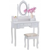 Kaptafel met Spiegel, Licht & Kruk - Wit - 35% Korting