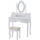 Kaptafel met Spiegel, Licht & Kruk - Wit - 35% Korting