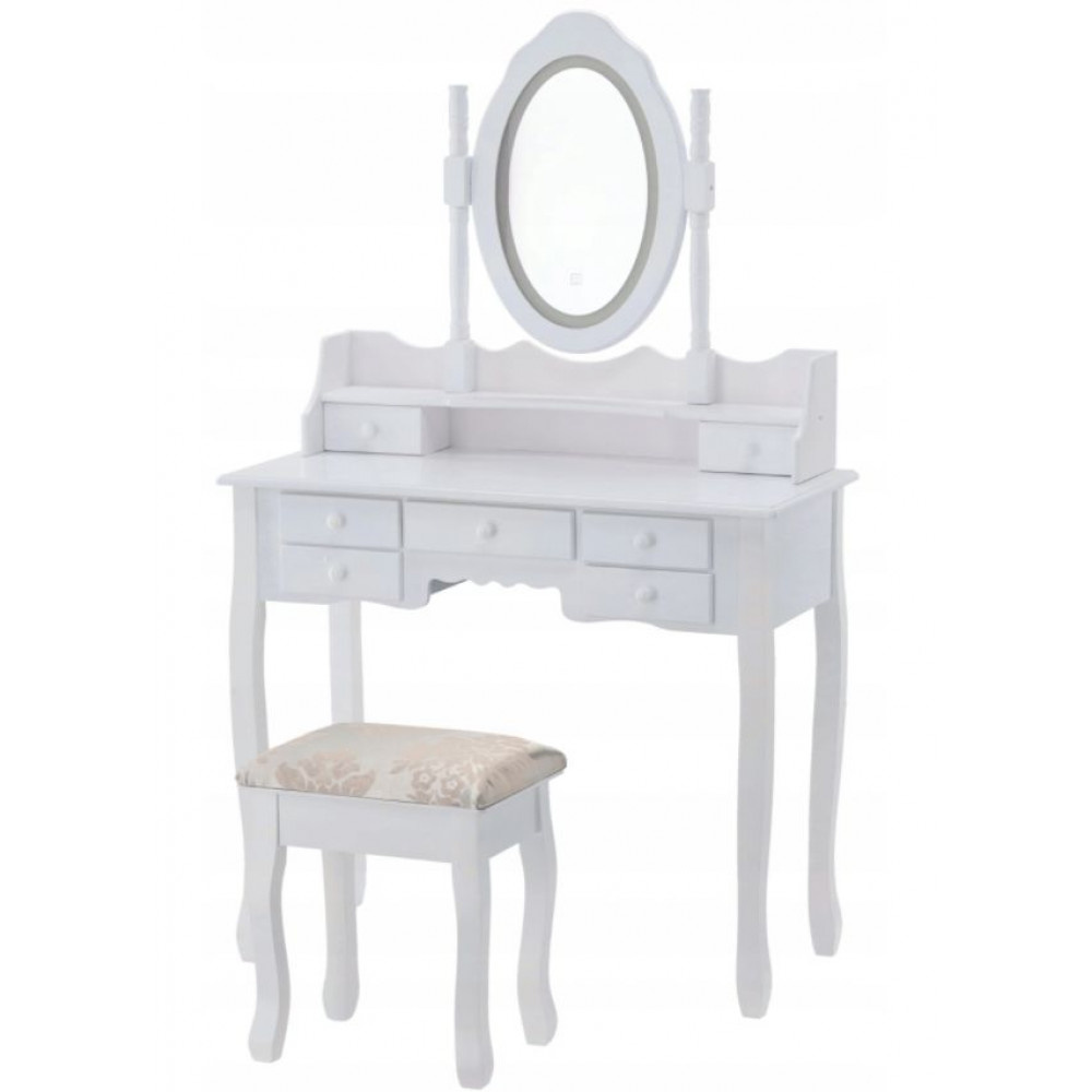 Kaptafel met Spiegel, Licht & Kruk - Wit - 35% Korting