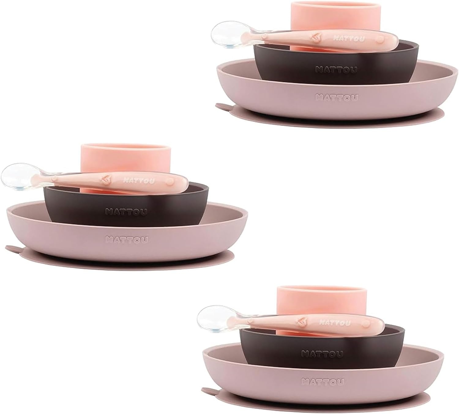 Kinder Tafelservies Set 4-delig Siliconen Roze/Aubergine - Bord, Kom, Beker, Lepel - BPA-vrij