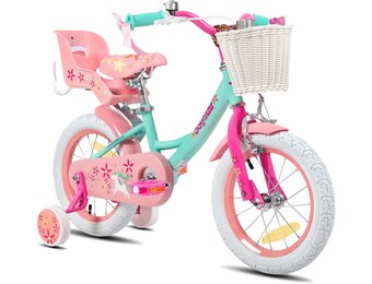 JOYSTAR Eenhoorn-fiets 12/14/16/18 inch voor meisjes van 2 tot 9 jaar, kinderfiets met polszitje en steunwielen en mand