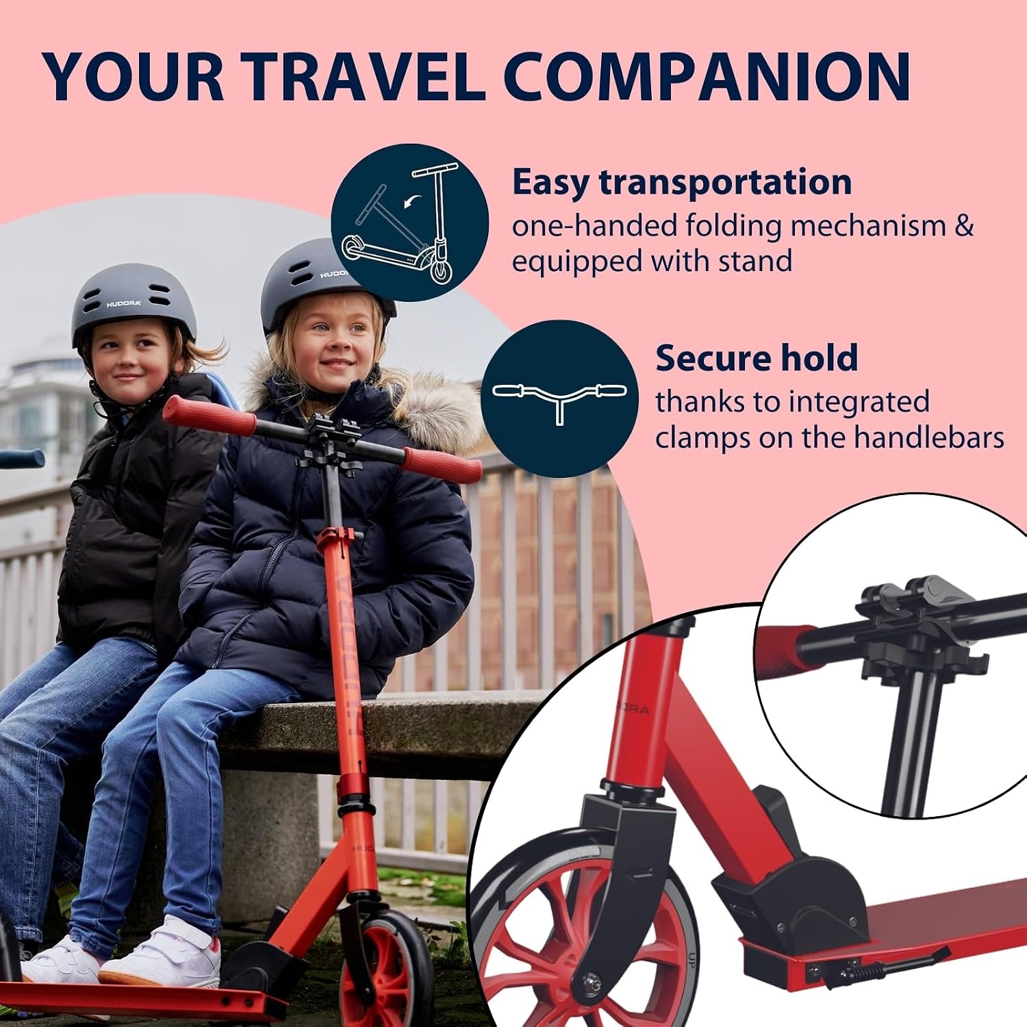 HUDORA Scooter Up 200 Geluidsarme aluminium step, voor maximaal 100 kg, in hoogte verstelbare en inklapbare step, kickstep voor kinderen, jongeren en volwassenen