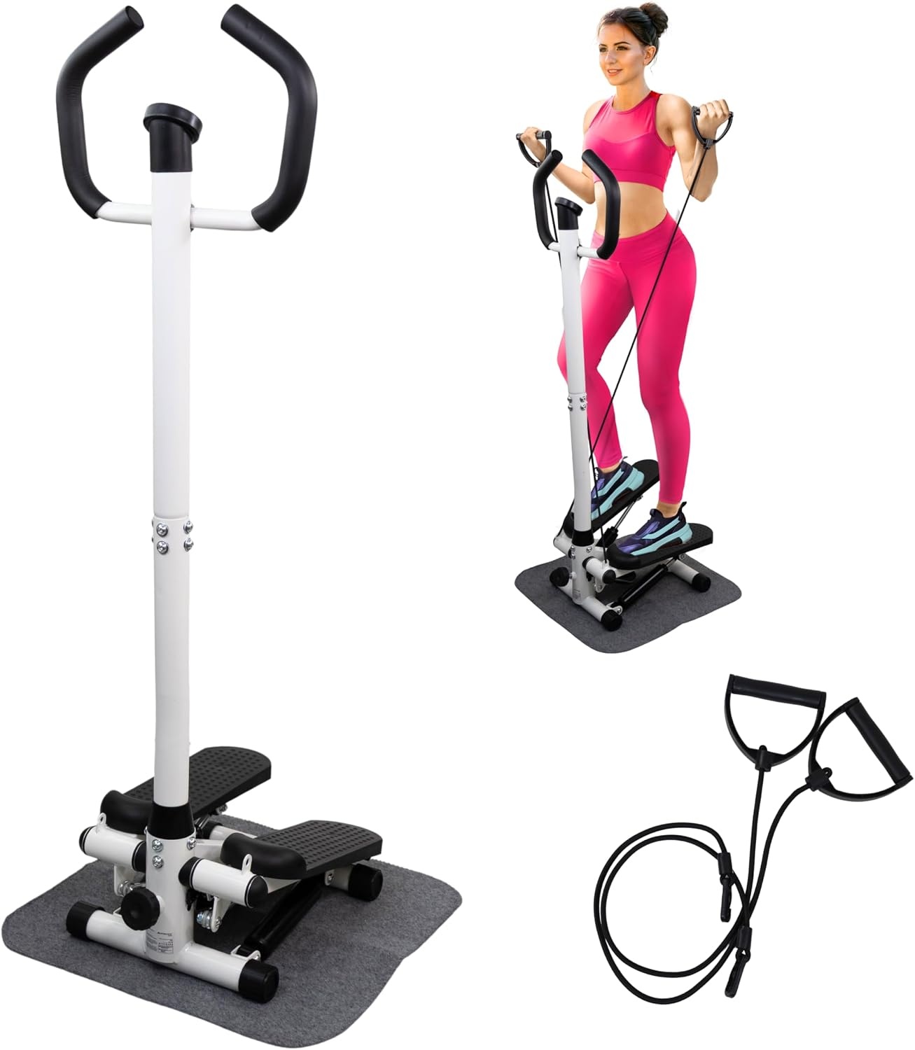 Mobiclinic®, Stepper met Stuur, in Hoogte Verstelbaar, LCD-Monitor, Instelbare Intensiteit, Antislippedalen, Stap-voor-Stapmachine, Compact, Thuisoefening, Step-Pro