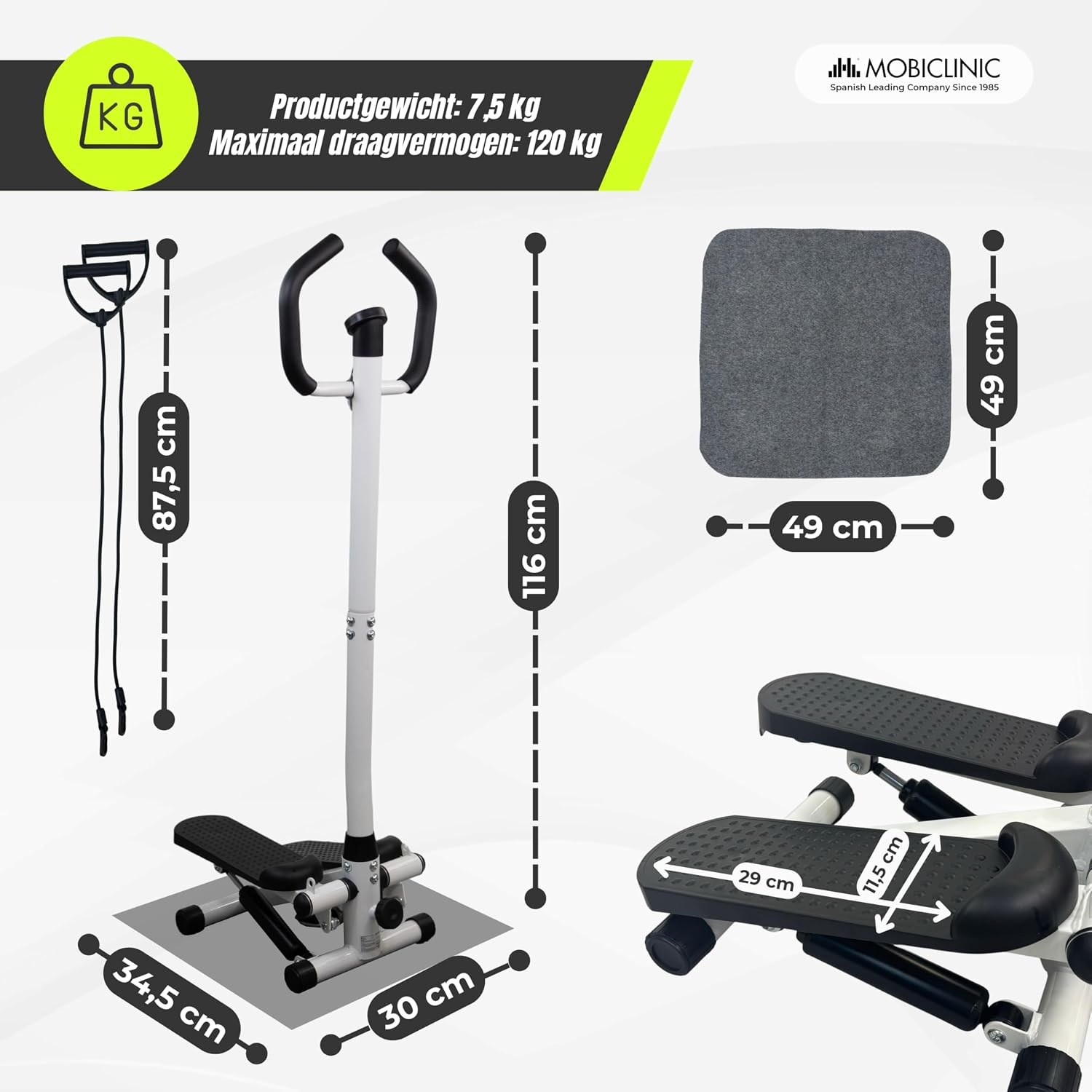 Mobiclinic®, Stepper met Stuur, in Hoogte Verstelbaar, LCD-Monitor, Instelbare Intensiteit, Antislippedalen, Stap-voor-Stapmachine, Compact, Thuisoefening, Step-Pro