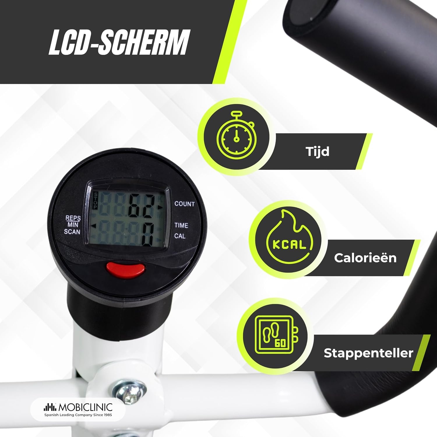 Mobiclinic®, Stepper met Stuur, in Hoogte Verstelbaar, LCD-Monitor, Instelbare Intensiteit, Antislippedalen, Stap-voor-Stapmachine, Compact, Thuisoefening, Step-Pro