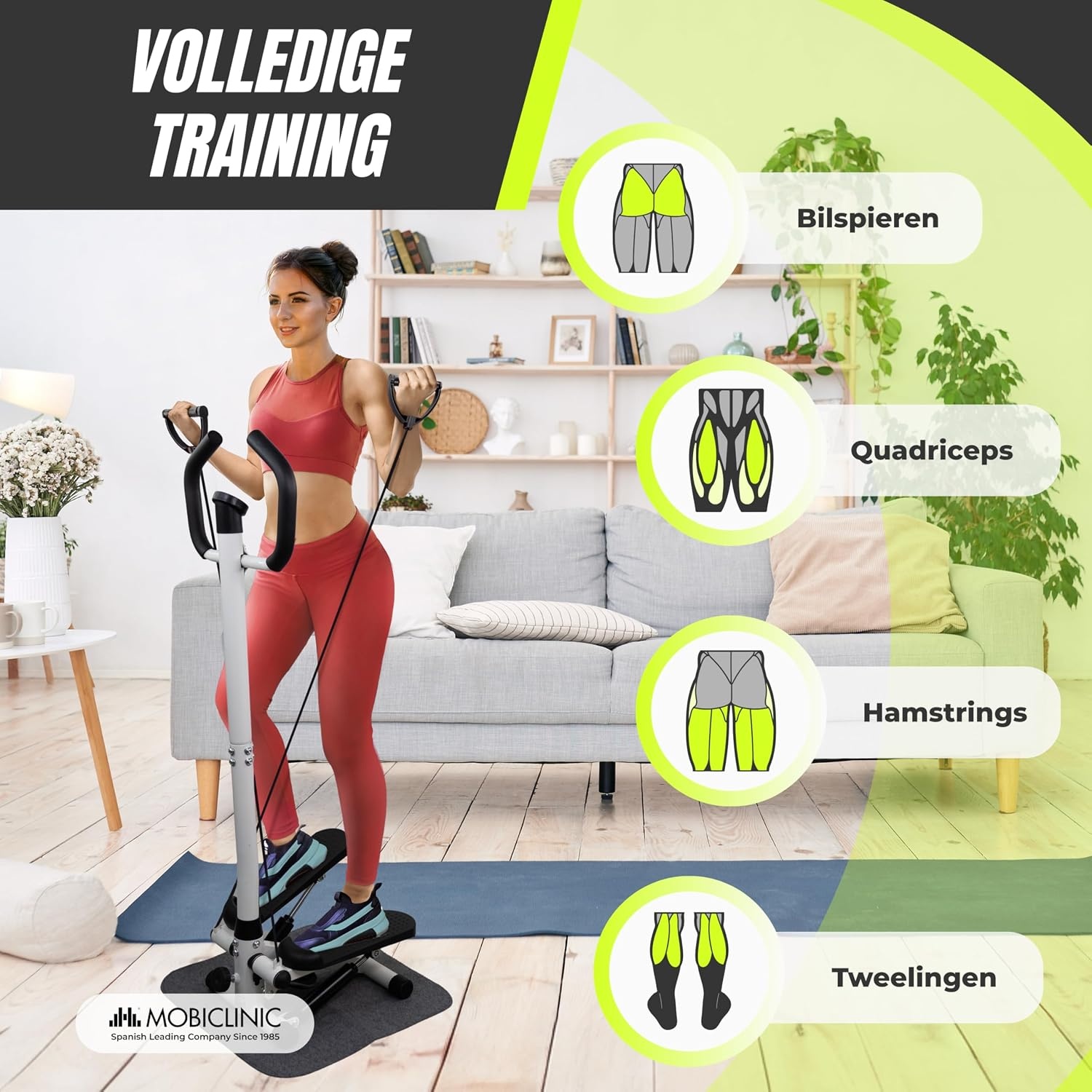 Mobiclinic®, Stepper met Stuur, in Hoogte Verstelbaar, LCD-Monitor, Instelbare Intensiteit, Antislippedalen, Stap-voor-Stapmachine, Compact, Thuisoefening, Step-Pro