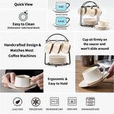 PORCER 6×130 ml(4.4 oz) Ceramic Coffee Cup & Saucer with Black Metal Stand Sets, Stackable Cappuccino, Espresso Cups for Specialty Coffee Drinks, Latte, Americano, Tea - Fun Colour, Reactive White