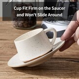 PORCER 6×130 ml(4.4 oz) Ceramic Coffee Cup & Saucer with Black Metal Stand Sets, Stackable Cappuccino, Espresso Cups for Specialty Coffee Drinks, Latte, Americano, Tea - Fun Colour, Reactive White