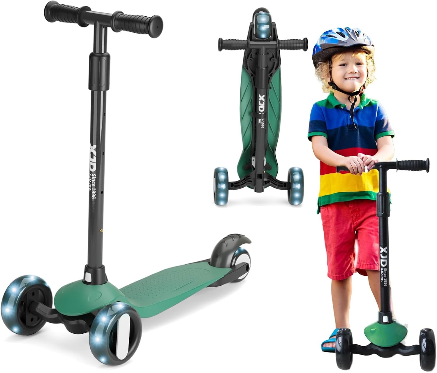 XJD Kinderstep, Kinderscooter voor 2-8 jaar, 3 led-wielen, kickboard, vergrendelbare richting, Kindersteppen, verstelbare stuurhoogte, licht, belastbaarheid tot 50 kg (groen)