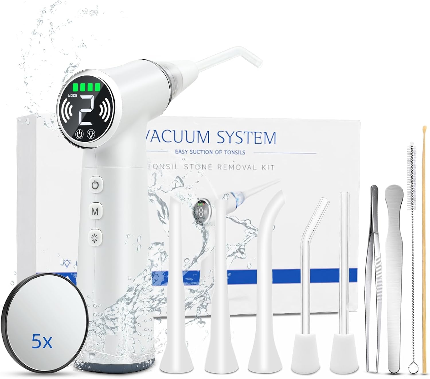 Elektrische Tonsilsteen Verwijderaar – Tonsil Stone Remover Vacuum Kit met 10 Accessoires, 6 Zuigstanden, 800mAh Oplaadbare Batterij, Compact & Draagbaar voor Thuis en Reizen