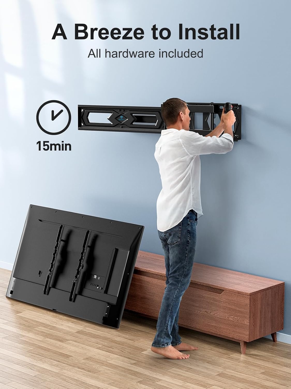 PERLESMITH TV Muurbeugel voor 26-60 Inch tv's, Draaibare TV Beugel tot 40 kg, 55 Inch TV-muurbeugel met Waterniveau, max. VESA 400 x 400 mm