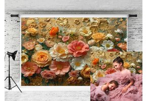 Fotografie Achtergrond: Witte Roze Bloemen Vintage 2.2x1.5m - 28% Korting