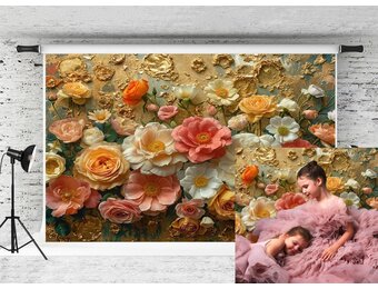 Fotografie Achtergrond: Witte Roze Bloemen Vintage 2.2x1.5m - 28% Korting