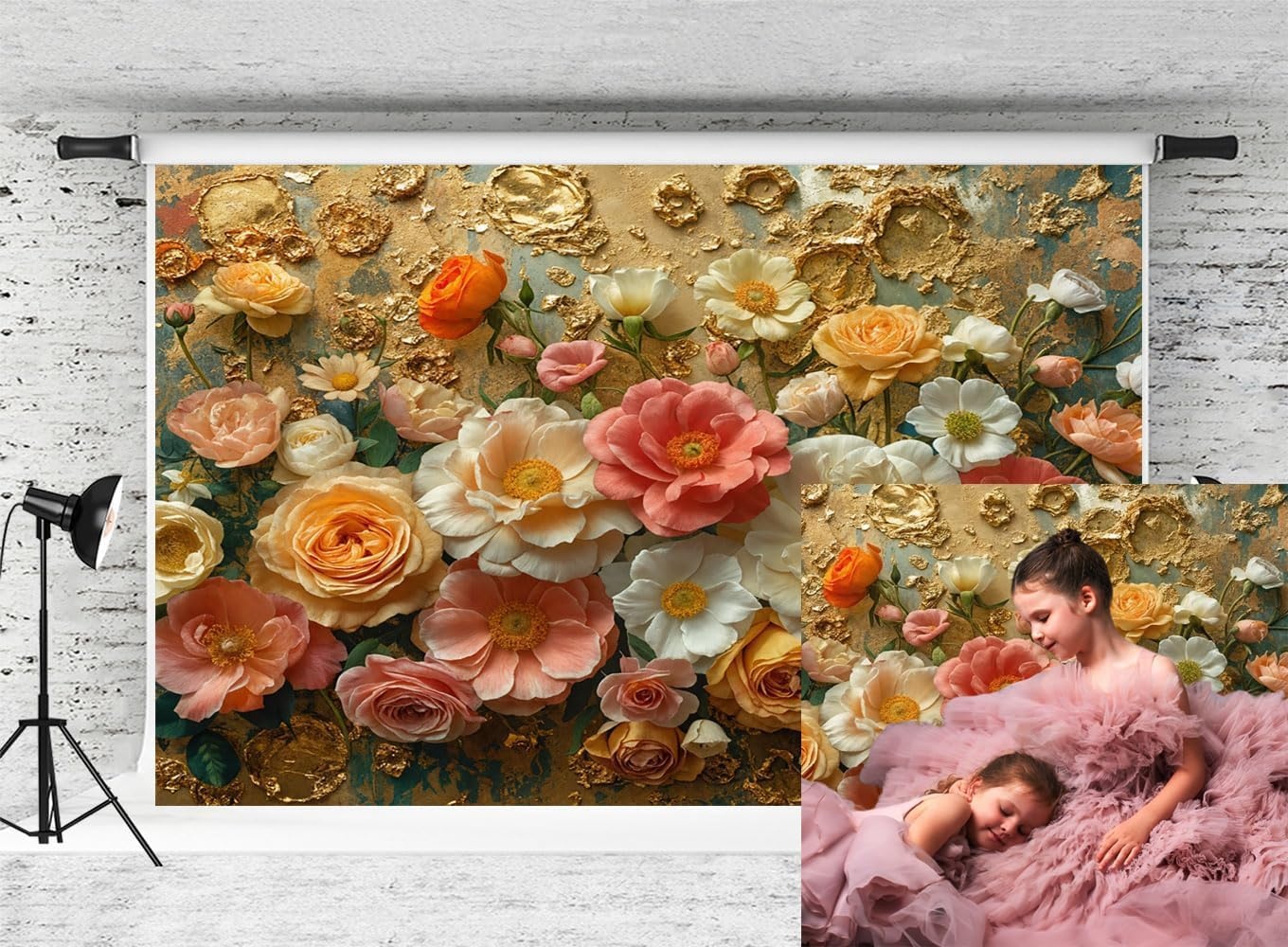 Fotografie Achtergrond: Witte Roze Bloemen Vintage 2.2x1.5m - 28% Korting