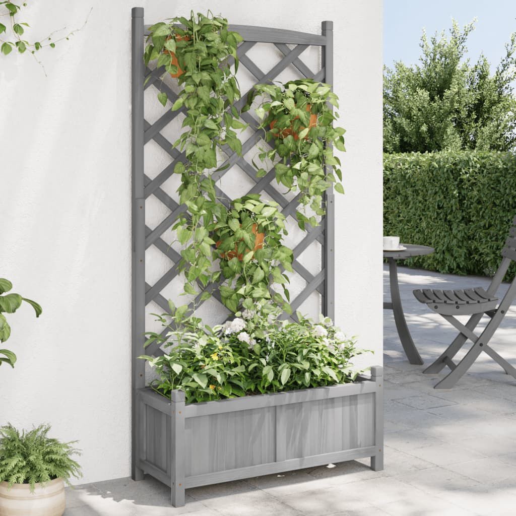 Plantenbak met Latwerk Vurenhout Grijs - 34% Korting!