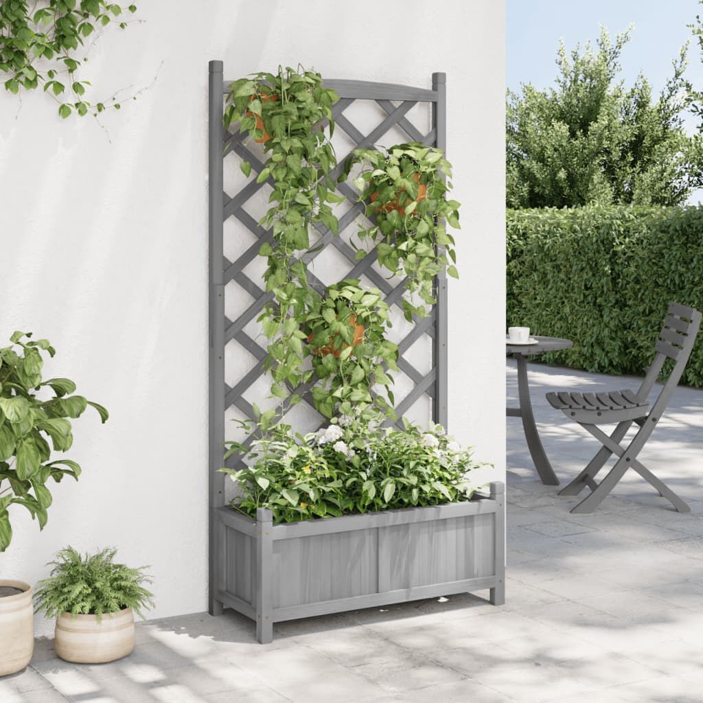 Plantenbak met Latwerk Vurenhout Grijs - 34% Korting!