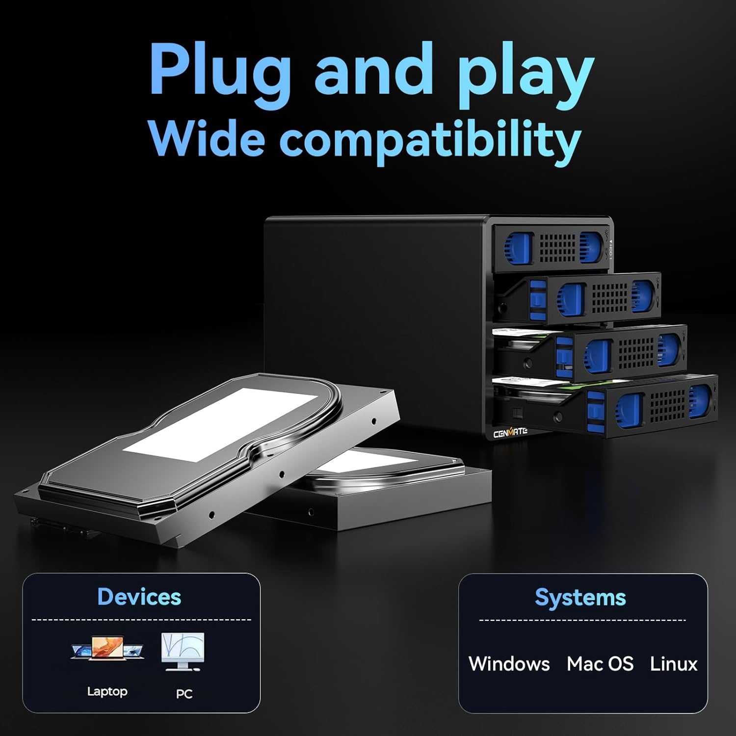 4-Bay Externe Harde Schijf Behuizing | 80TB | USB 3.0/eSATA | 30% Korting