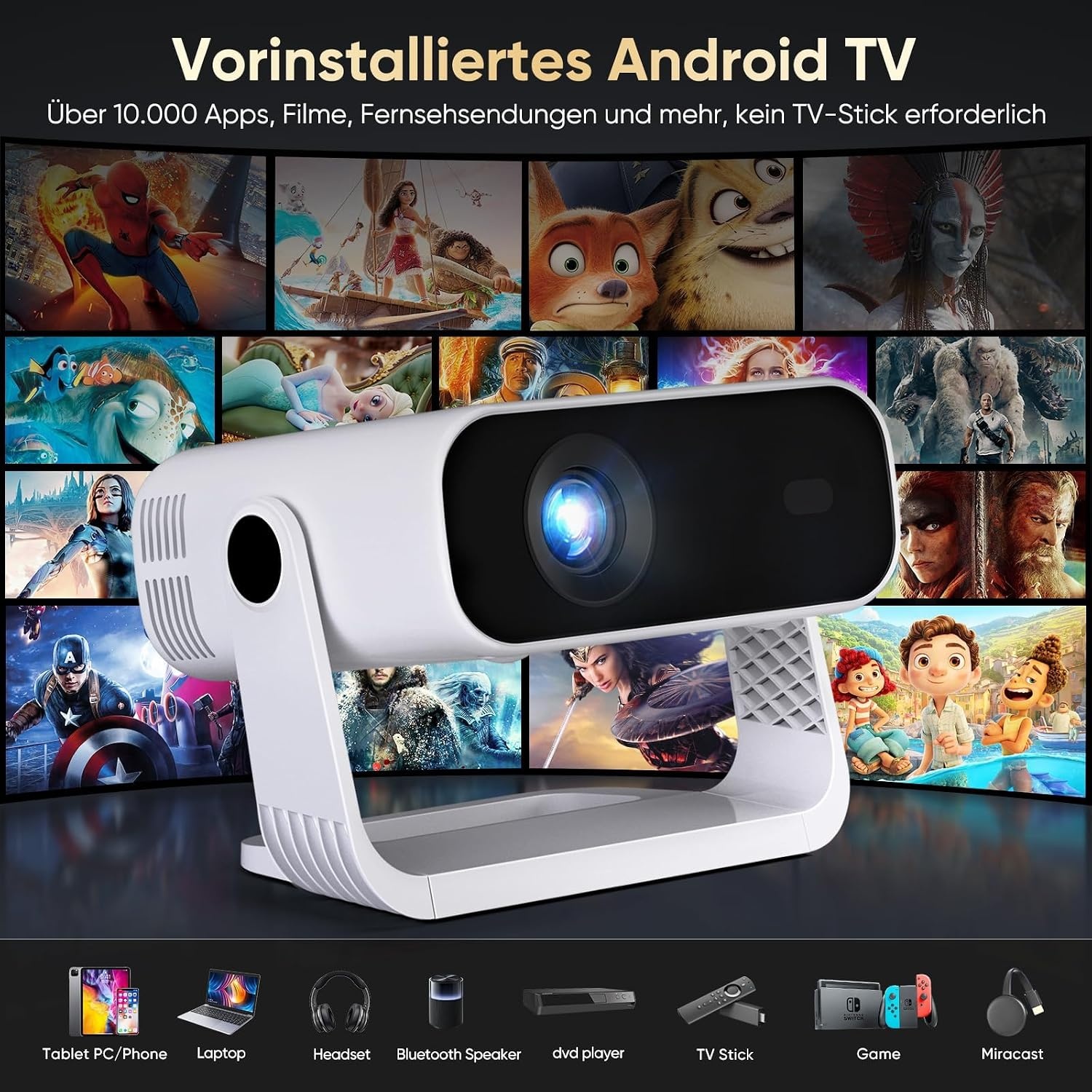 Full HD Beamer Smart (Android 11) - 200 inch - WiFi 6 - Automatische Focus (34% Korting)