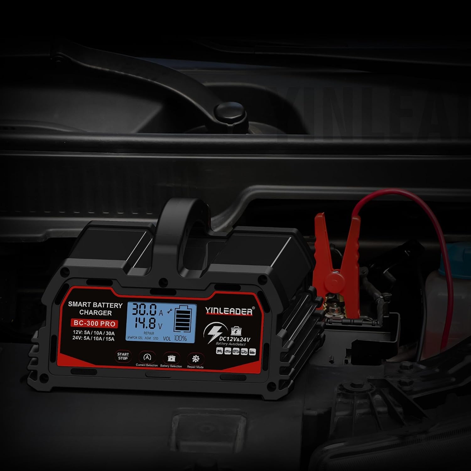 Autoaccu Lader 12/24V 30A LiFePO4 Intelligente Oplader met LCD