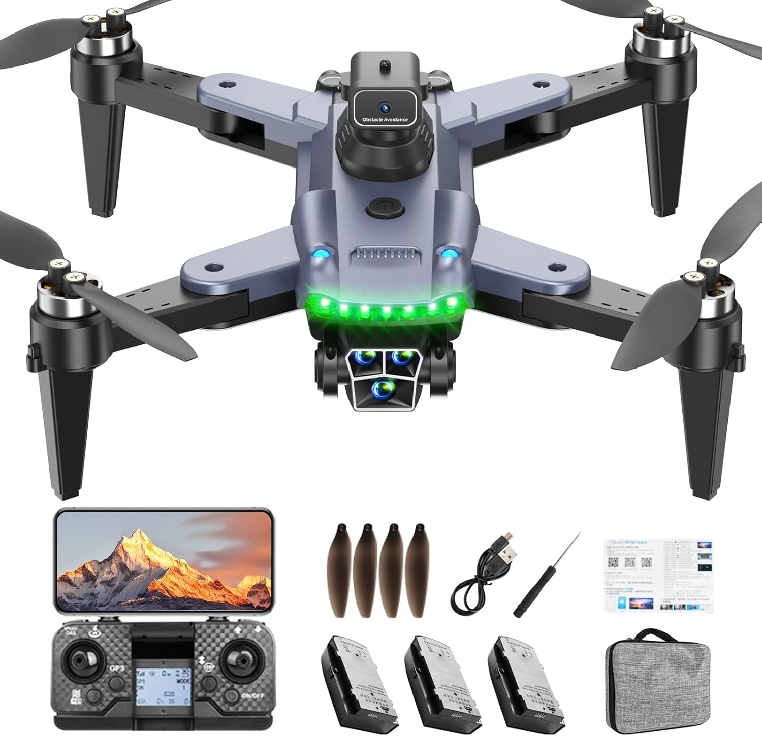 4K Drone met GPS & 3 Camera's - 60 Min Vliegijd - 34% Korting