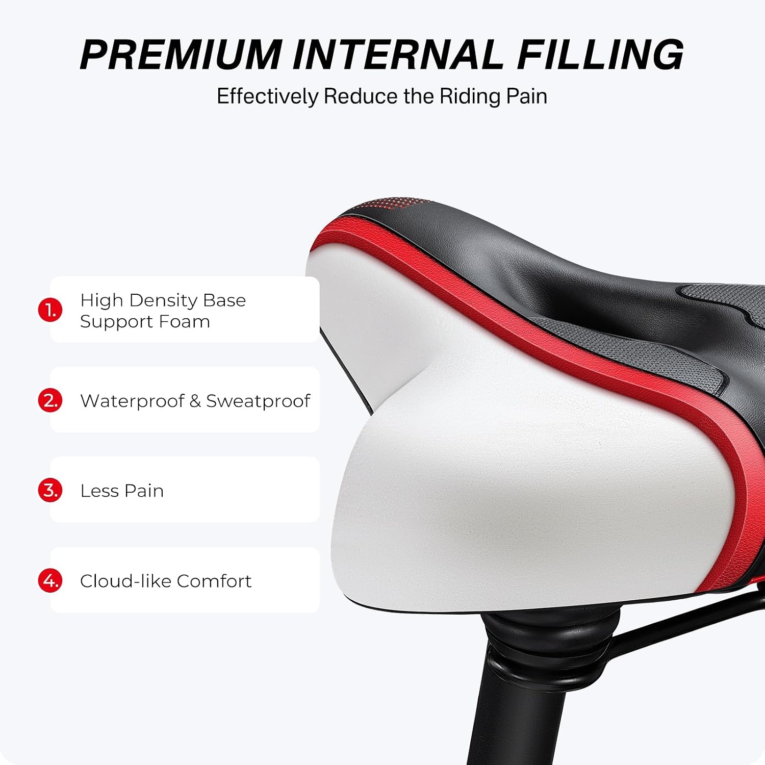 Comfortabel Gel Fietszadel | Schokabsorberend & Ademend | Rood - 34% Korting