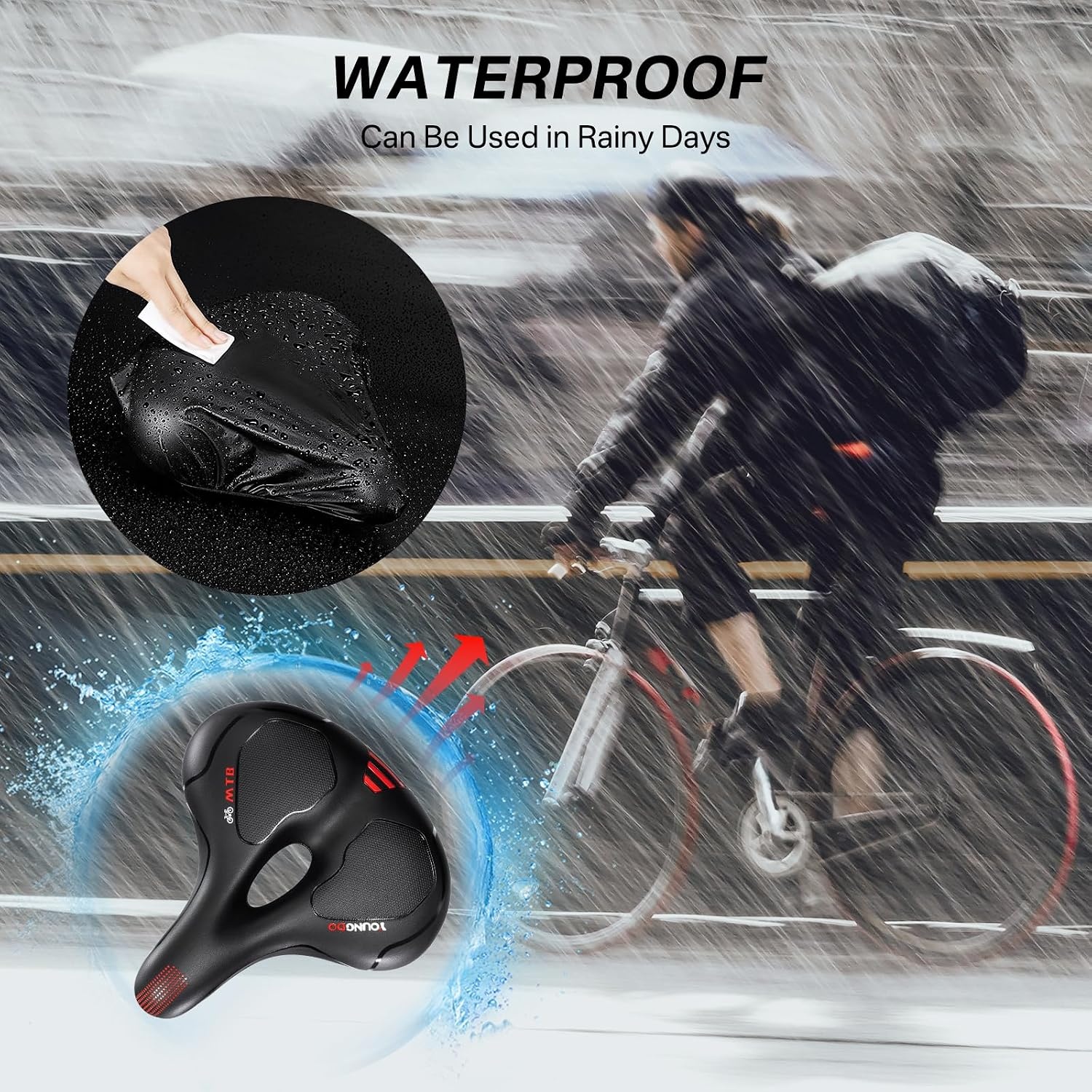 Comfortabel Gel Fietszadel | Schokabsorberend & Ademend | Rood - 34% Korting