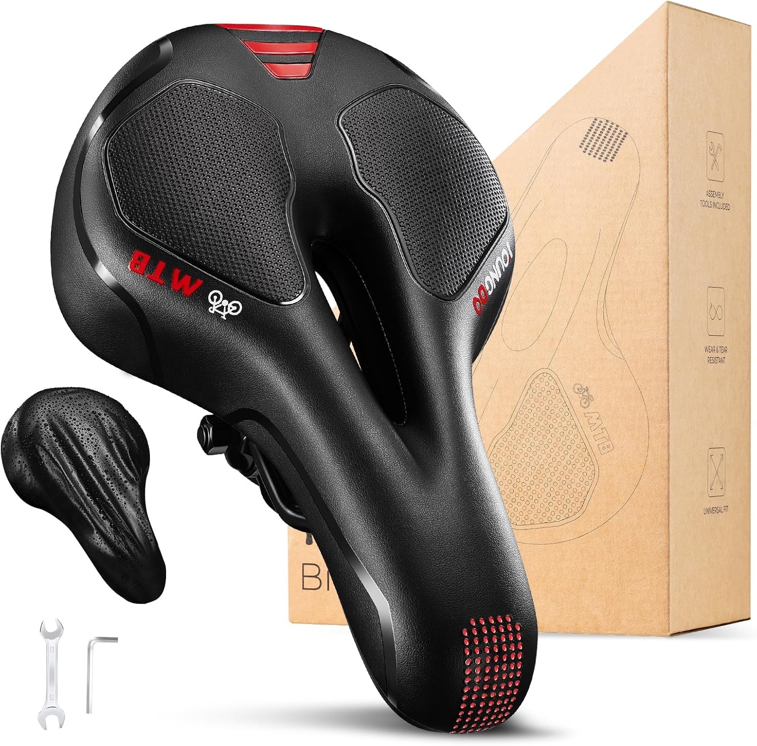 Comfortabel Gel Fietszadel | Schokabsorberend & Ademend | Rood - 34% Korting